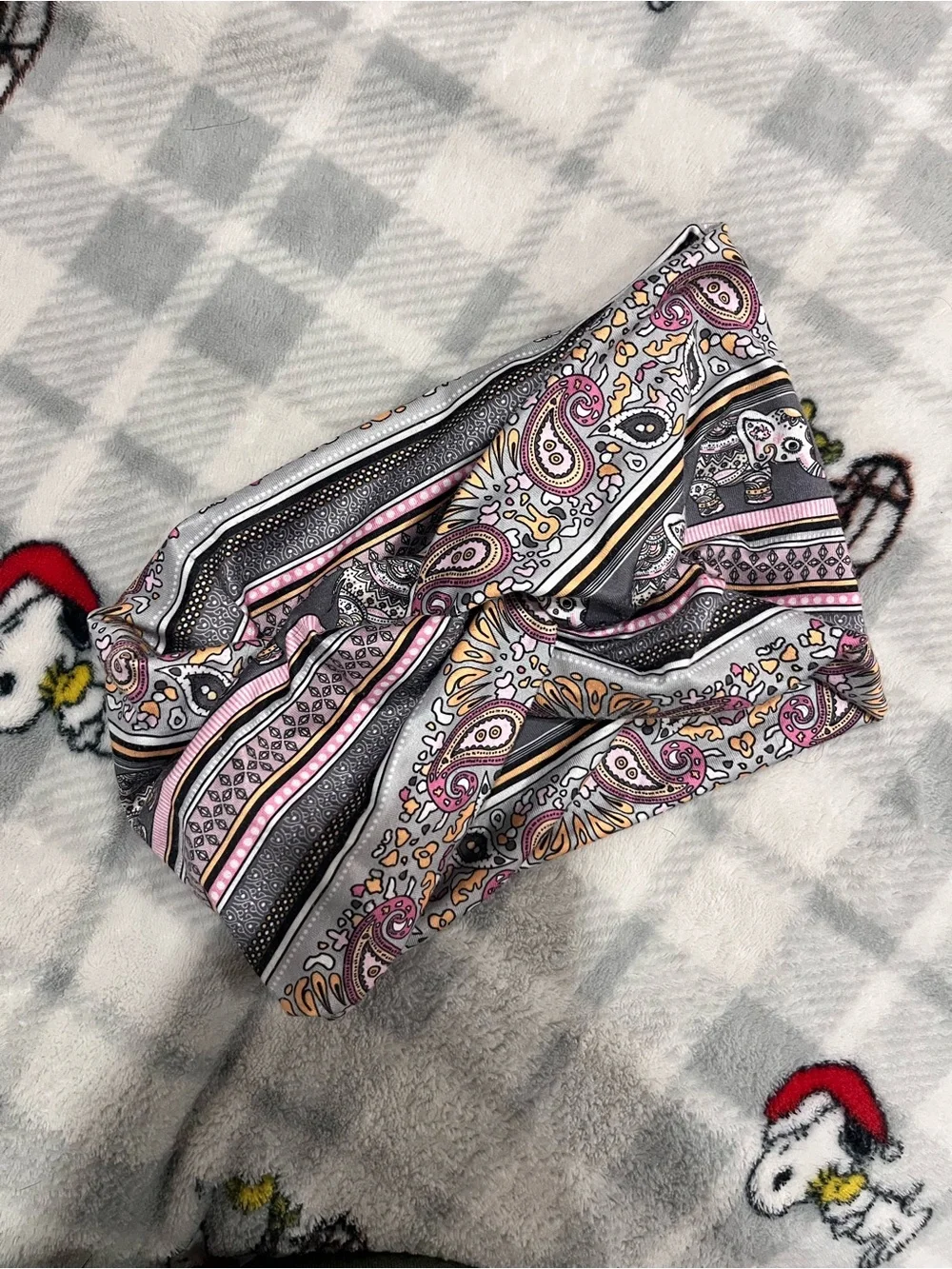 Gray and Pink Elephant Pattern Headband